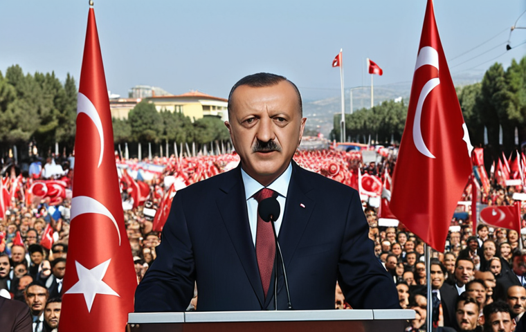 **A successful politician addressing a crowd in Turkey. Focus on conveying competence, charisma, and connection with the audience. Include Turkish flags subtly in the background.**